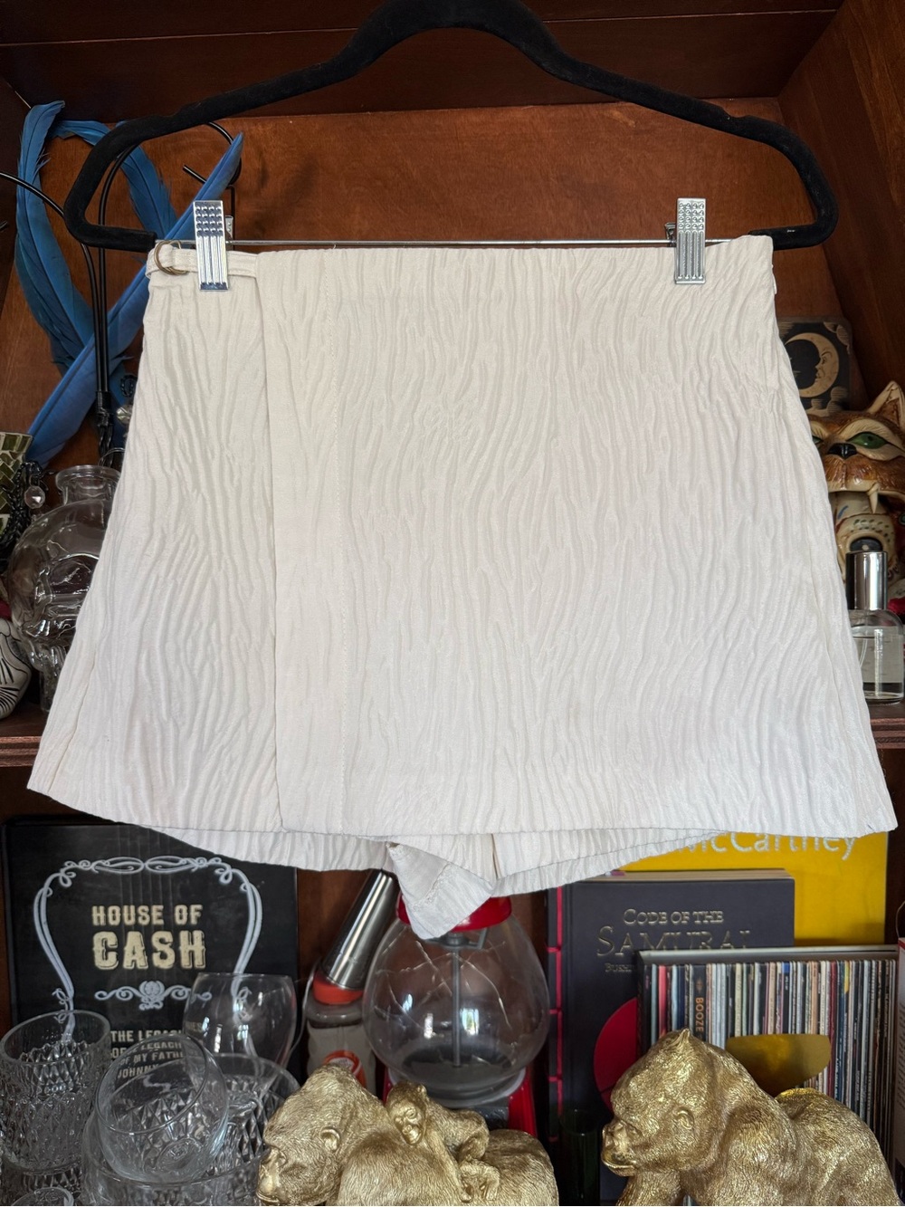 Zara - Ruched Textured Wrap Skort Gold Hardware Side Buckle - Women’s Small - Picture 3 of 6